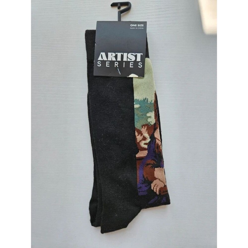 Artist Series Fine Art Mona Lisa Graphic Crew Socks Black Shoe Size 7-12 New Tag